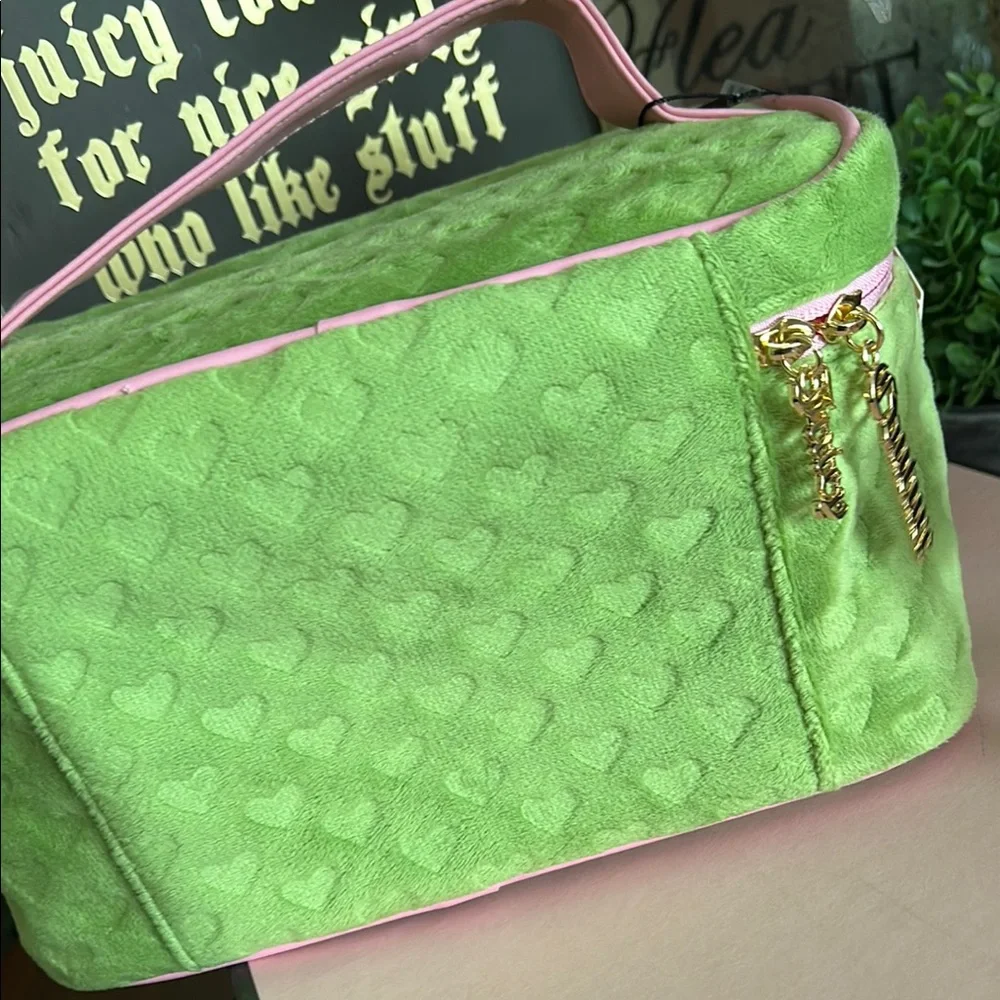 Juicy Couture Green and Pink Velour Cosmetic Case/Bag